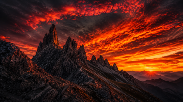 Fiery Mountain Sunset 4K Wallpaper – Dramatic Red Sky Landscape 3840x2160 - Free Download