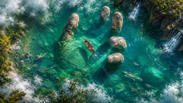 Giant Stone Hand Underwater Fantasy Wallpaper 4K 3840x2160 - Free Download