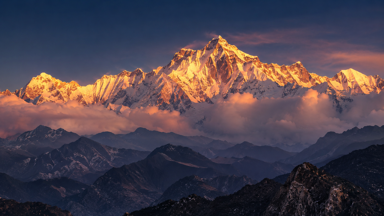 Golden Himalayan Mountain 4K Wallpaper – Snowy Peak Landscape - pixora4k.com
