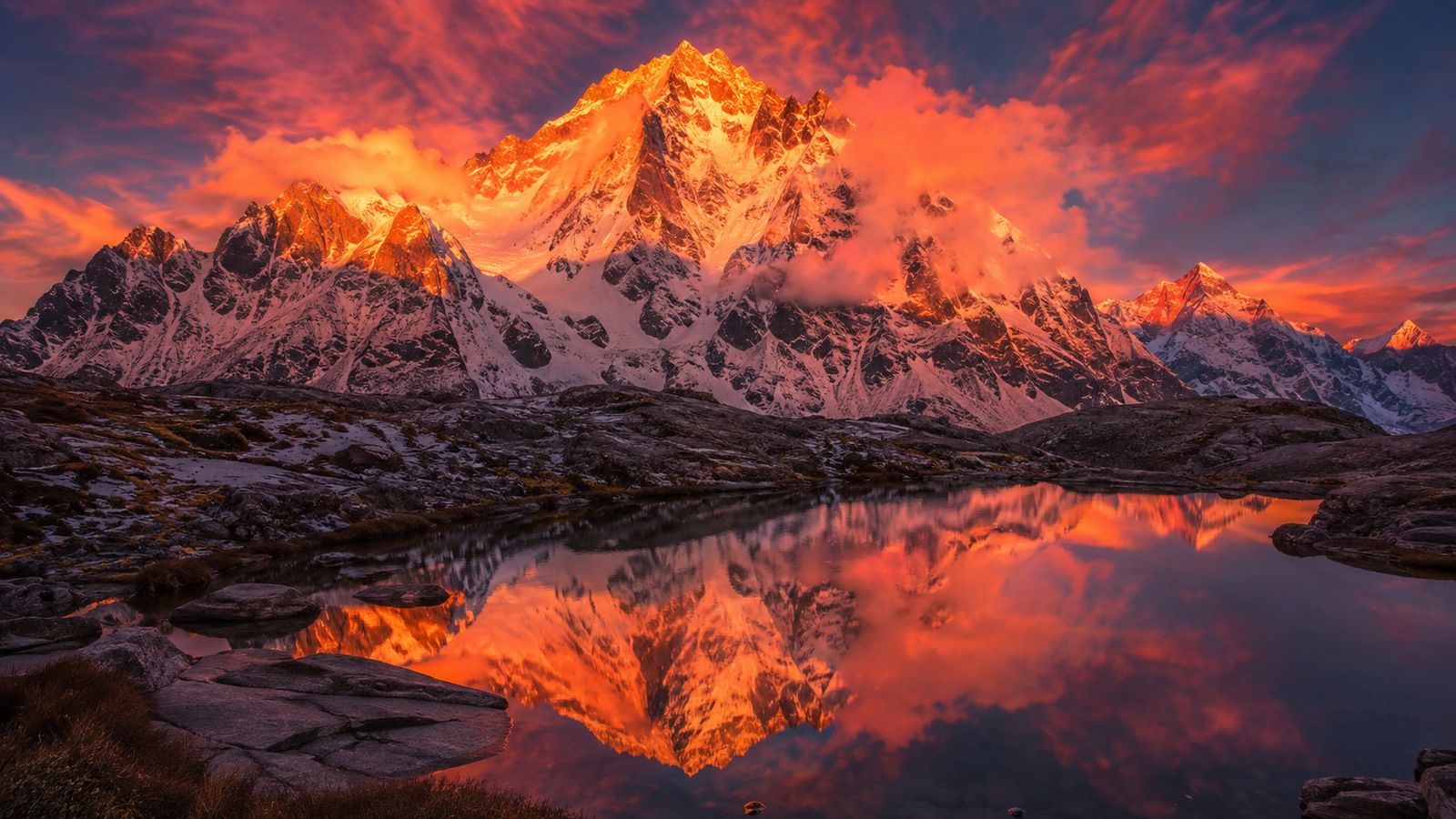 Golden Himalayan Mountain Lake 4K Wallpaper – Sunrise Landscape - pixora4k.com