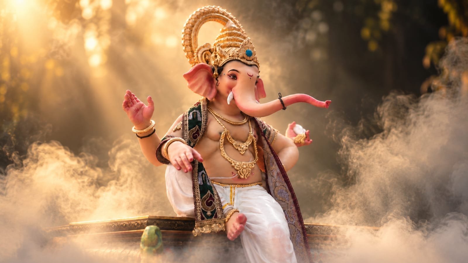 Golden Sunlight Divine Lord Ganesha 4K Wallpaper - pixora4k.com