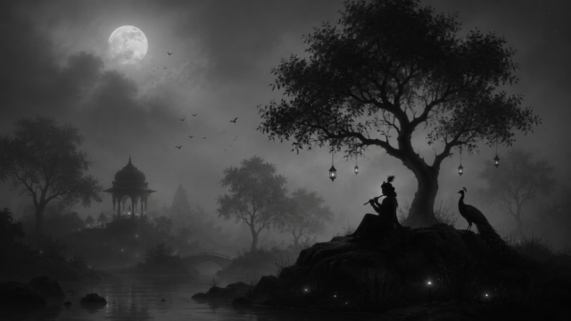 Krishna Flute Moonlight 4K Wallpaper – Peaceful Night Wallpaper 3840x2160 - Free Download
