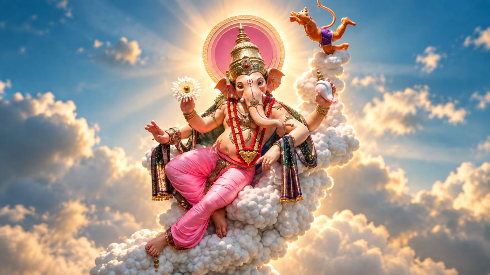 Lord Ganesha Heavenly Clouds Sky 4K HD Wallpaper - pixora4k.com