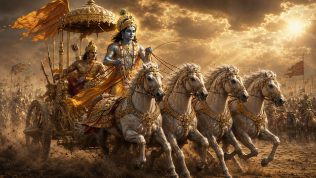 Lord Krishna Arjuna Kurukshetra 4K Wallpaper – Mahabharat Wallpaper 3840x2160 - Free Download