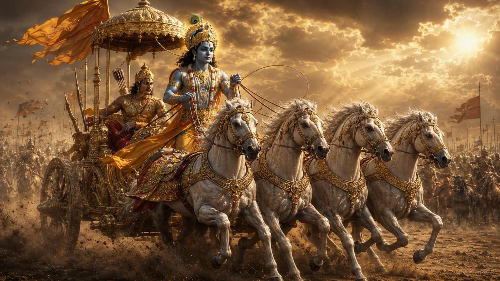 Lord Krishna Arjuna Kurukshetra 4K Wallpaper – Mahabharat Wallpaper - pixora4k.com