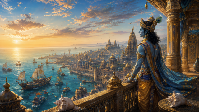 Lord Krishna Dwarka 4K Wallpaper – Divine Golden City Wallpaper 3840x2160 - Free Download