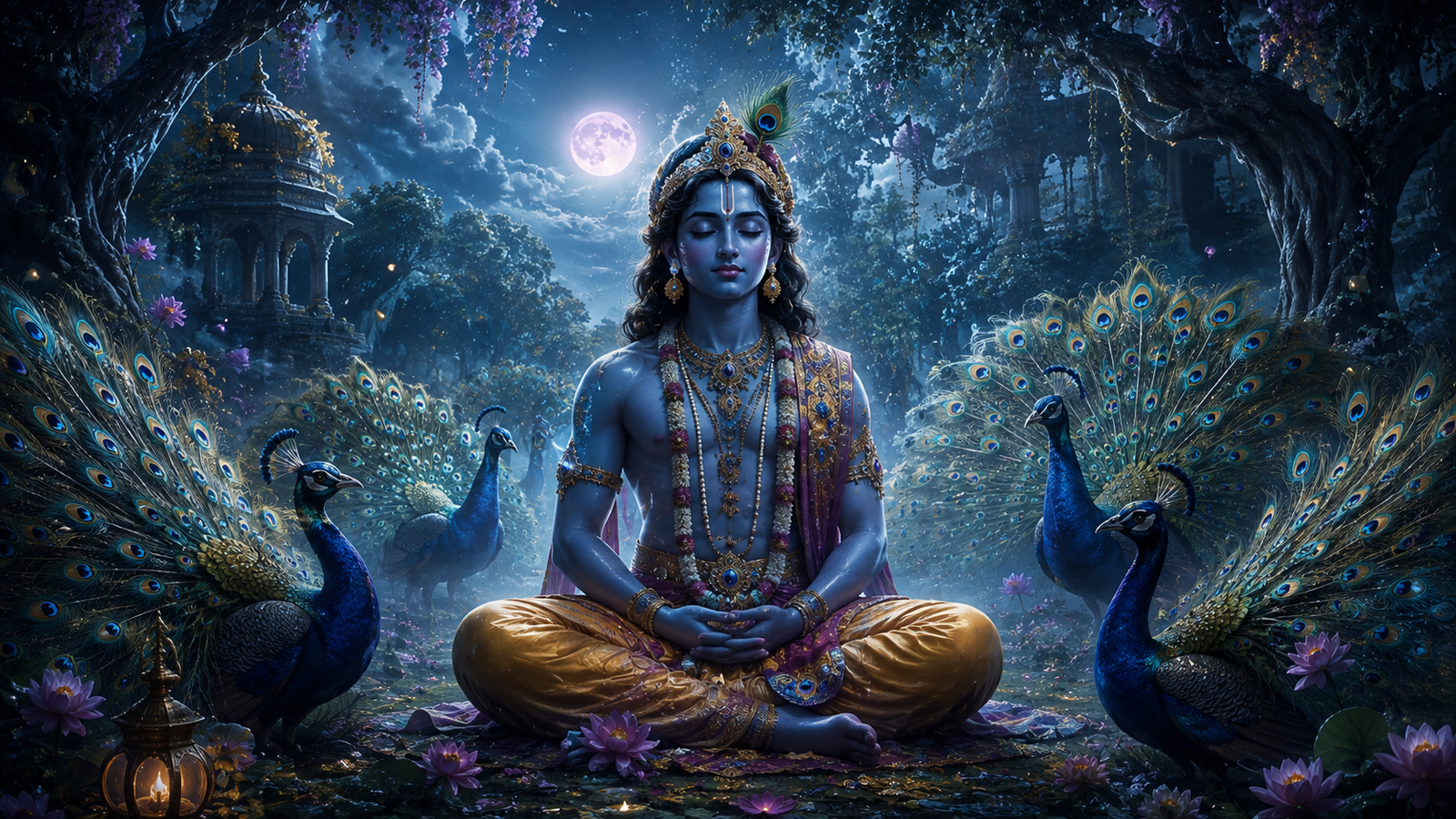 Lord Krishna Peacock Moonlight 4K Wallpaper – Divine Krishna Wallpaper - pixora4k.com