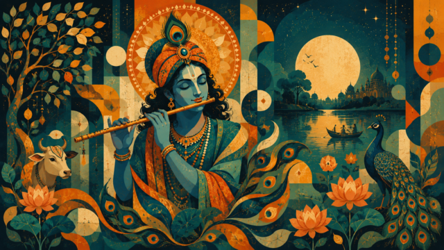 Lord Krishna Playing Flute Full Moon Wallpaper 3840x2160 - Free Download