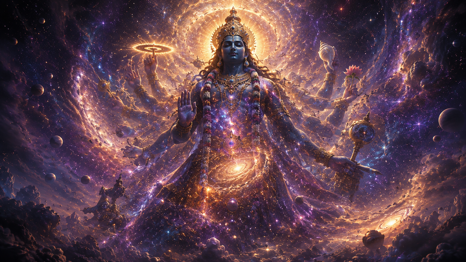 Lord Vishnu Cosmic Universe 4K Wallpaper – Divine Space Art - pixora4k.com