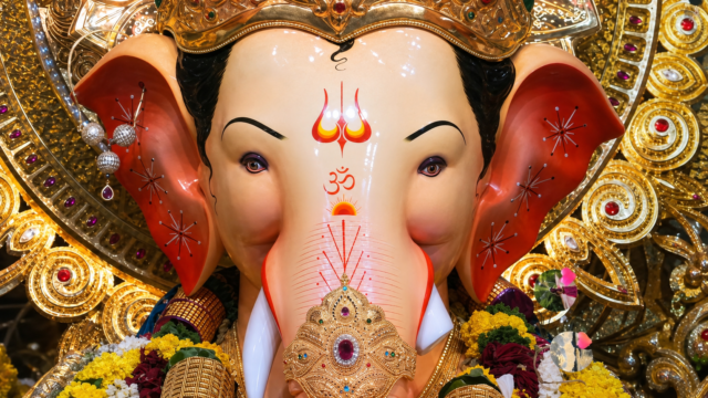 Majestic Lalbaugcha Raja Close Up Face 4K Wallpaper
