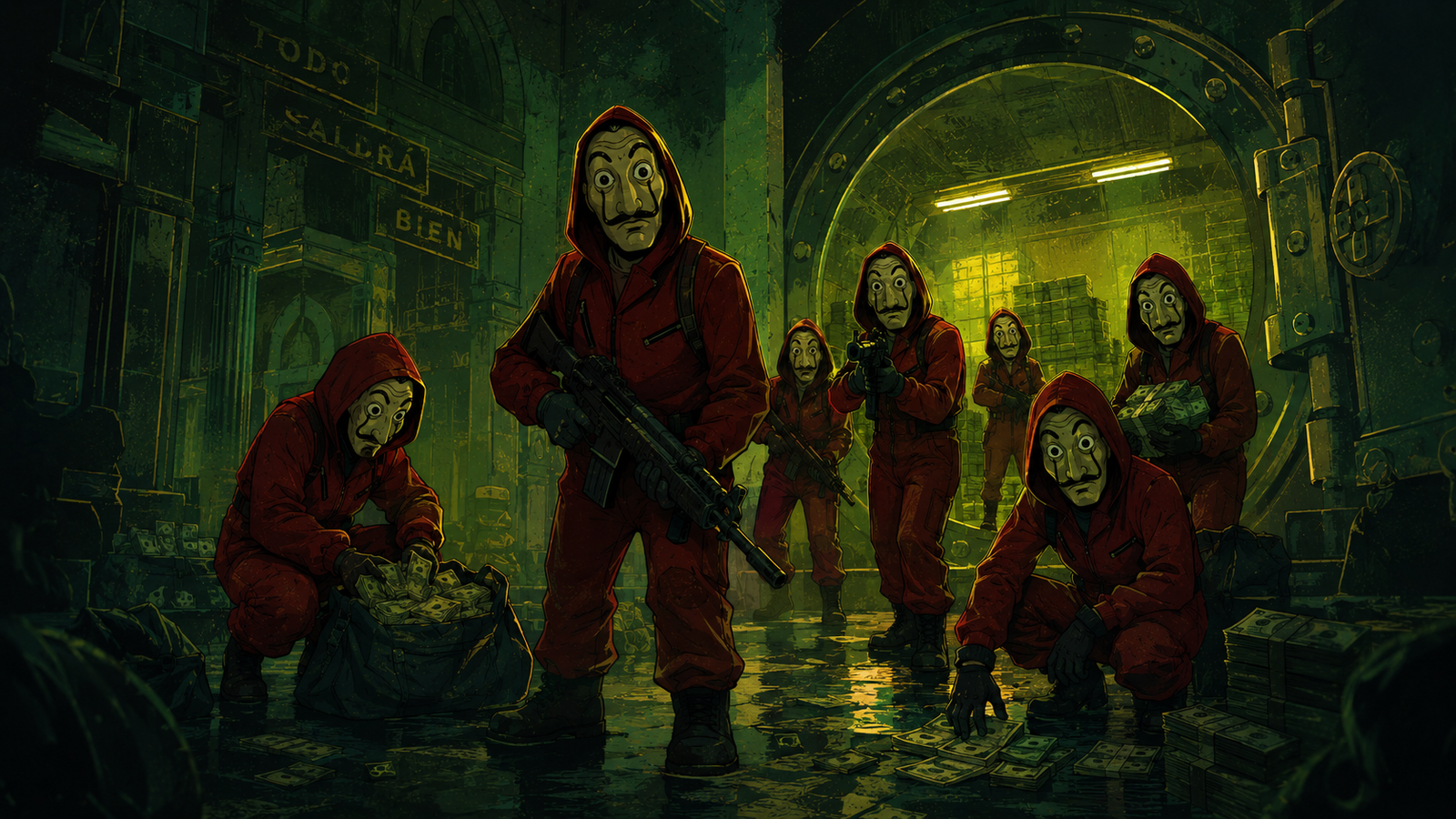 Money Heist Bank Vault Jumpsuit Wallpaper 4K - pixora4k.com
