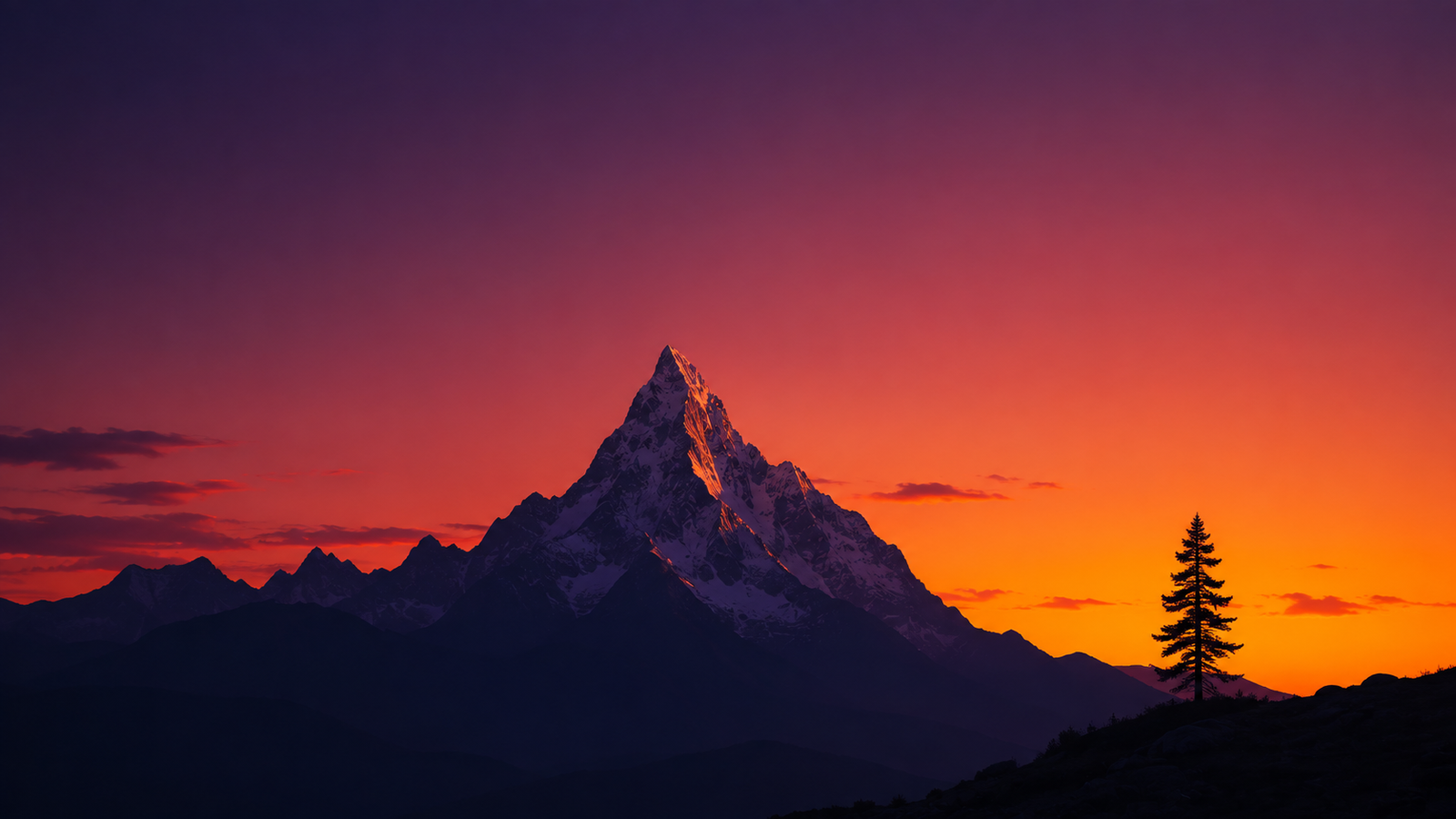 Mountain Silhouette Sunset 4K Wallpaper – Dramatic Orange Sky - pixora4k.com
