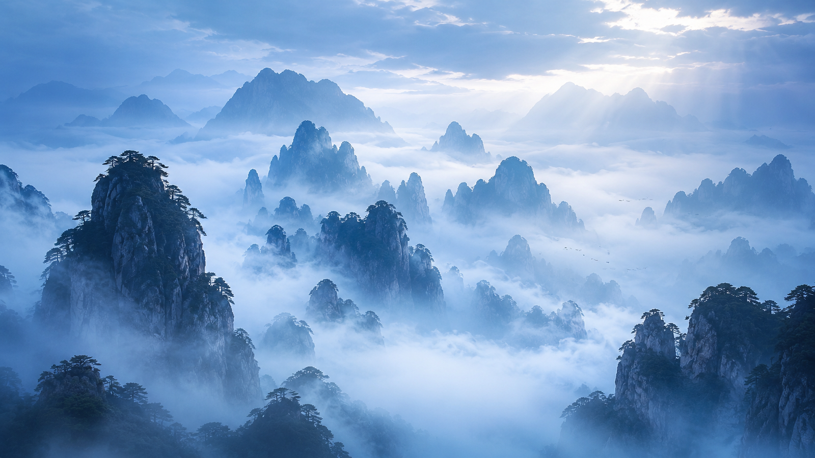 Mystical Blue Mountains 4K Wallpaper – Misty Mountain Landscape - pixora4k.com