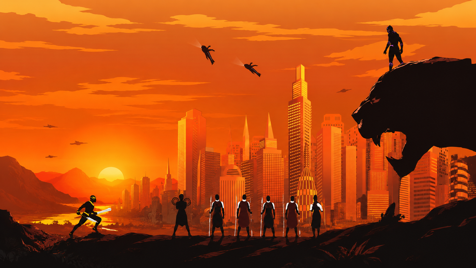 Black Panther City Warriors 4K Wallpaper – Epic Fantasy Battle Art - pixora4k.com