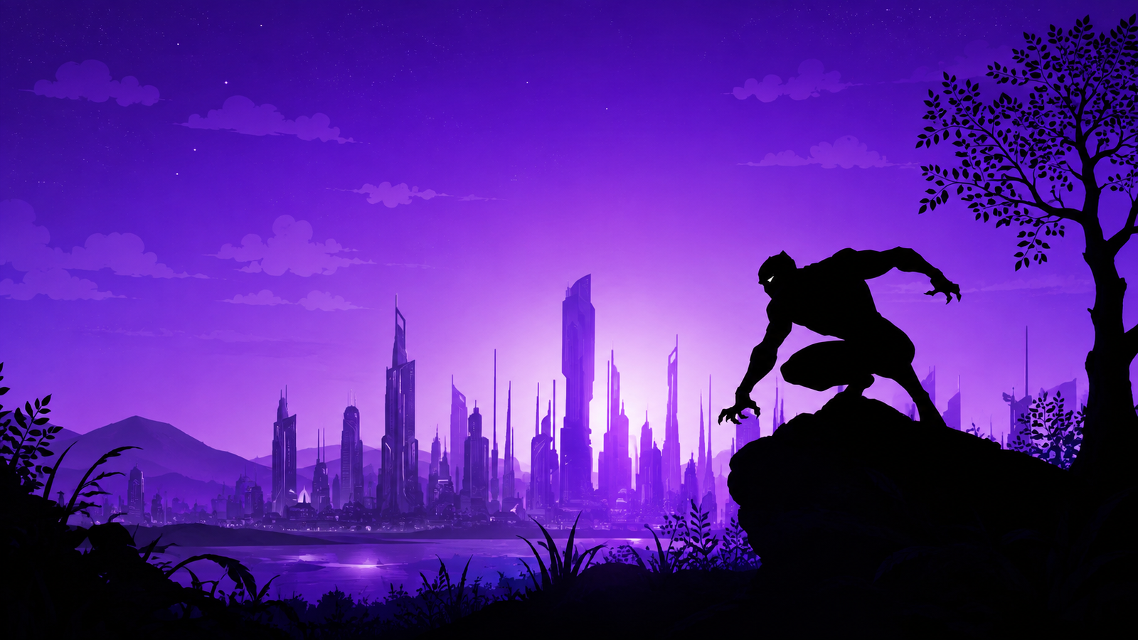 Black Panther Wakanda City 4K Wallpaper – Futuristic Silhouette - pixora4k.com