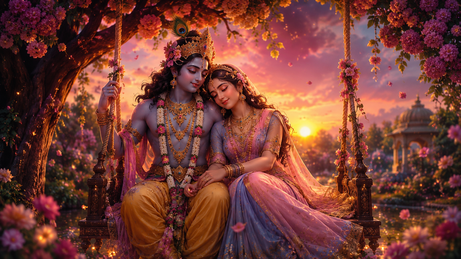 Radha Krishna Romantic Swing 4K Wallpaper – Divine Love Wallpaper - pixora4k.com