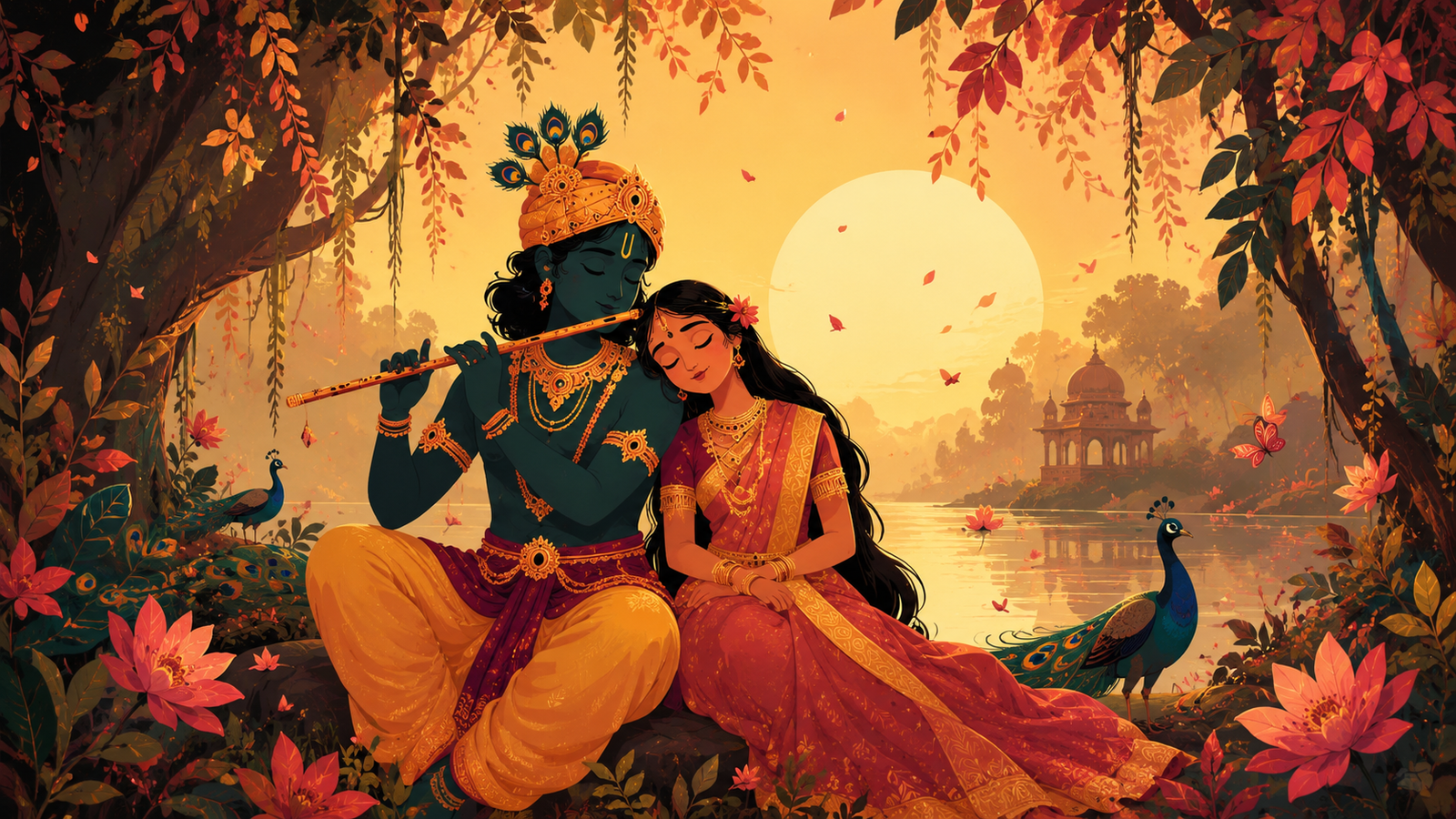 Radha Krishna Sunset Forest Wallpaper 4K - pixora4k.com