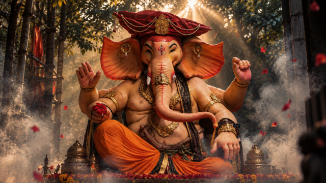 Raja Tejukayacha Ganesha Divine Sunlight 4K Wallpaper