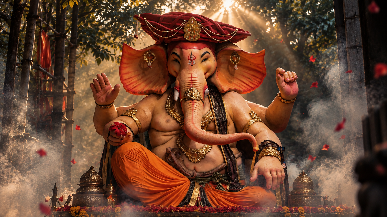 Raja Tejukayacha Ganesha Divine Sunlight 4K Wallpaper - pixora4k.com