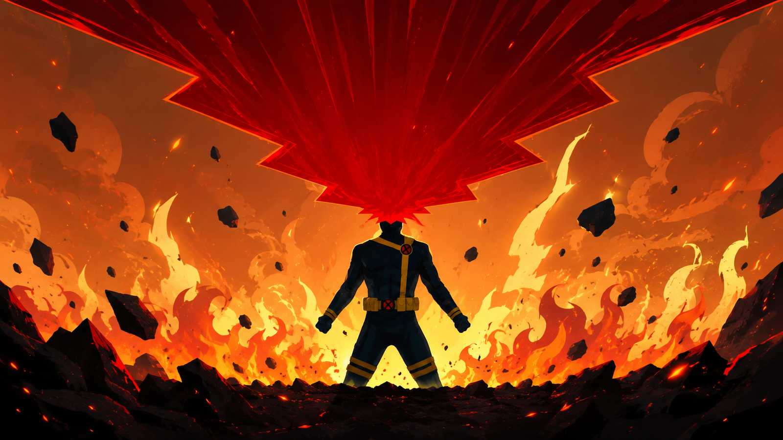Cyclops Red Energy Superhero 4K Wallpaper – Epic Fire Action Scene - pixora4k.com