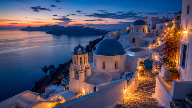 Santorini Oia Blue Domes Dusk Wallpaper 3840x2160 - Free Download
