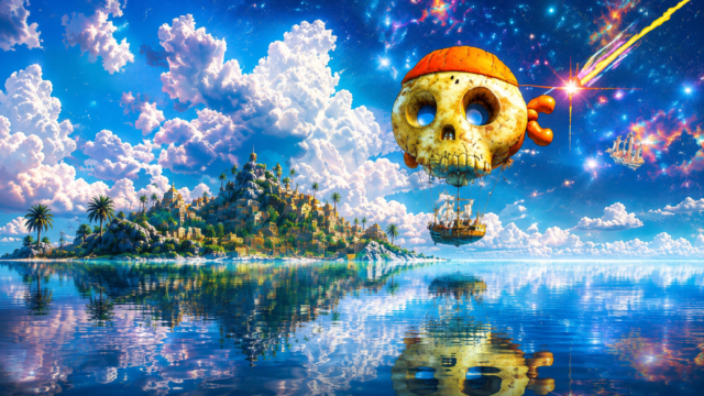 Skull Airship Pirate Island Fantasy Wallpaper 4K 3840x2160 - Free Download