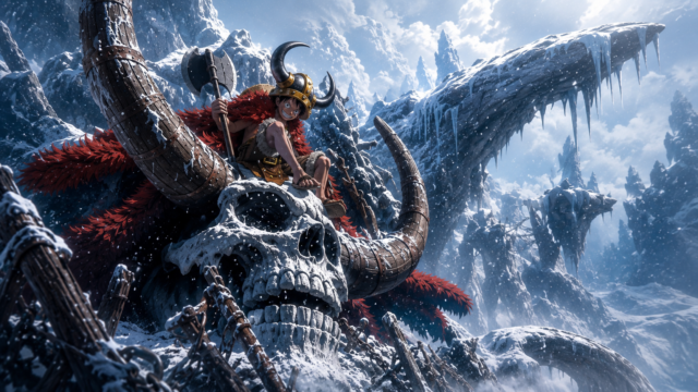 Viking Luffy Giant Skull Snow Mountain Wallpaper 4K 3840x2160 - Free Download