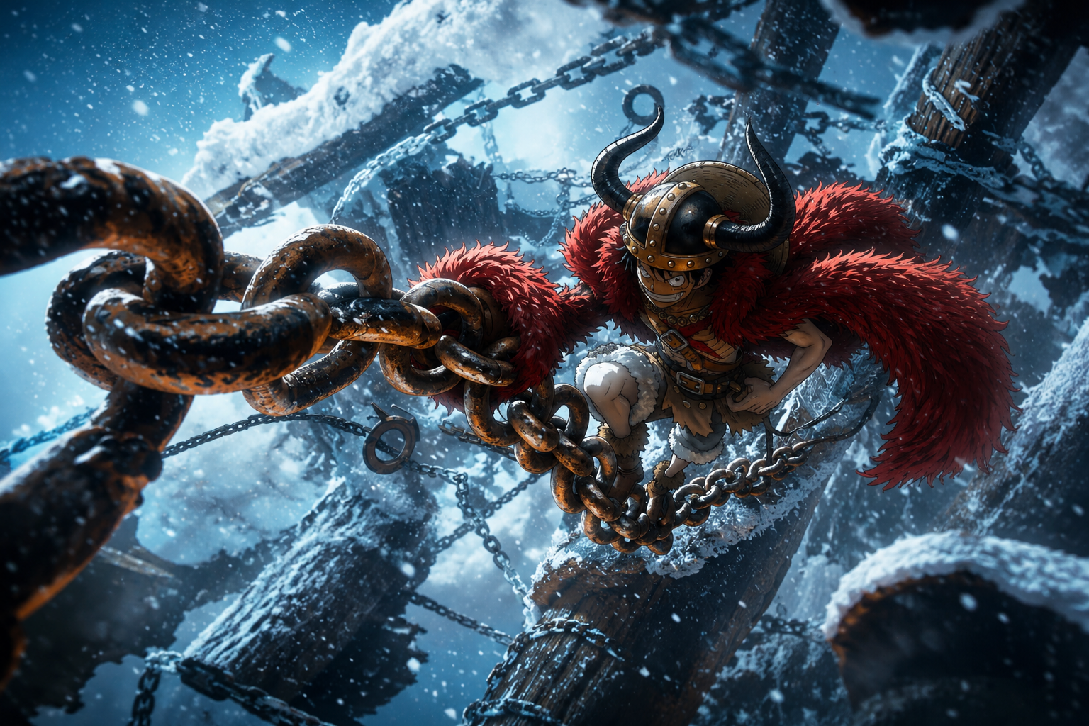 Viking Luffy Heavy Chains Snowstorm Wallpaper 4K - pixora4k.com