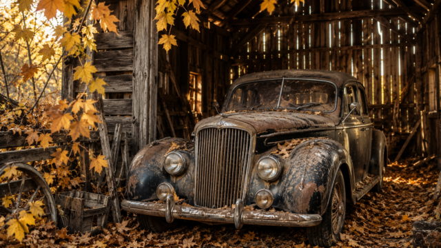 Vintage Abandoned Classic Car Autumn Barn Wallpaper 4K 3840x2160 - Free Download