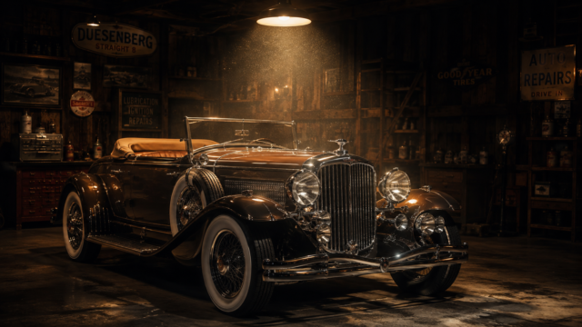 Vintage Duesenberg Classic Car Garage Wallpaper 4K 3840x2160 - Free Download