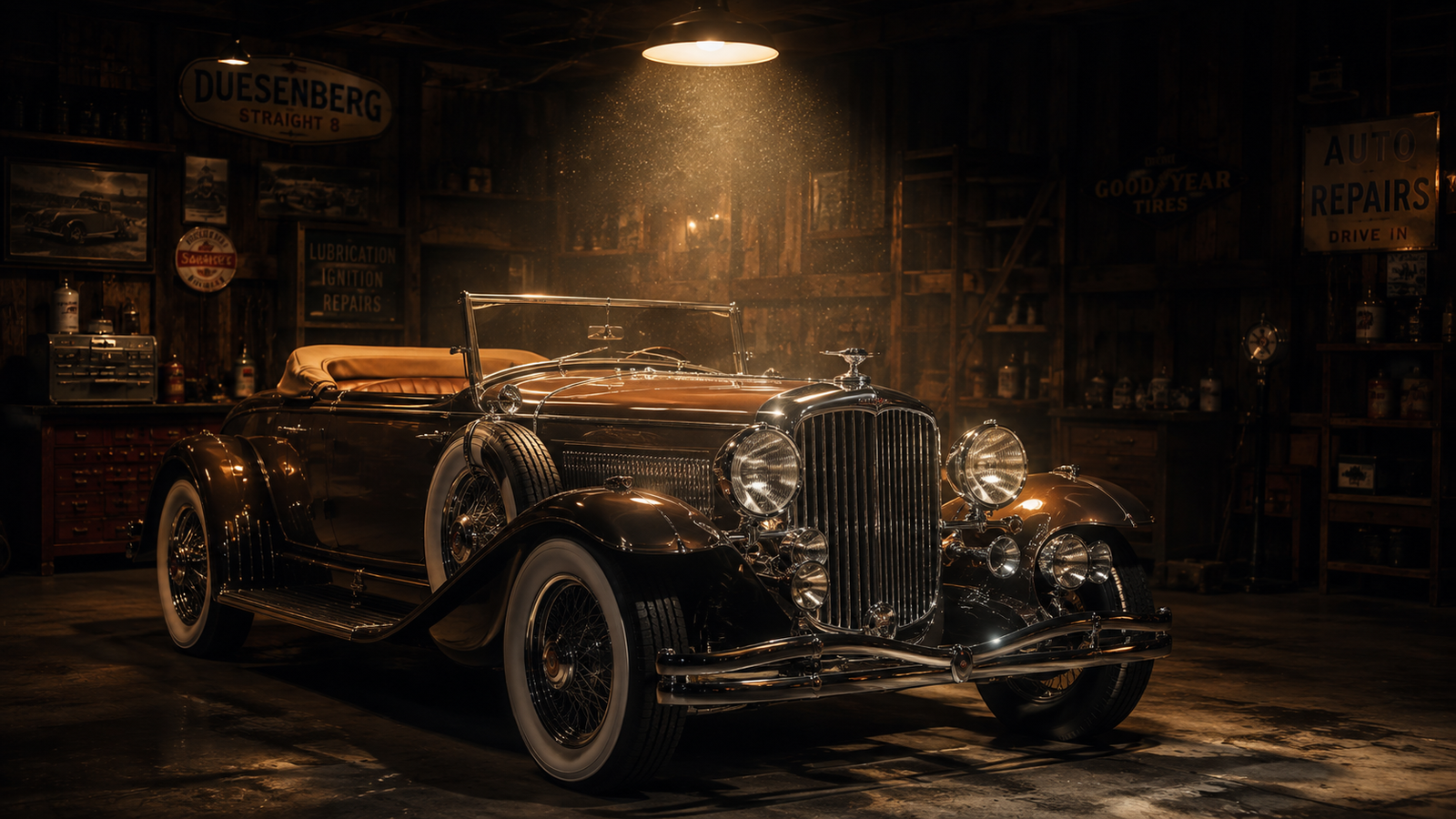 Vintage Duesenberg Classic Car Garage Wallpaper 4K - pixora4k.com