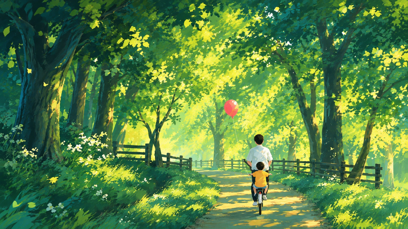 Father and Child Forest 4K Wallpaper – Anime Nature Art - pixora4k.com