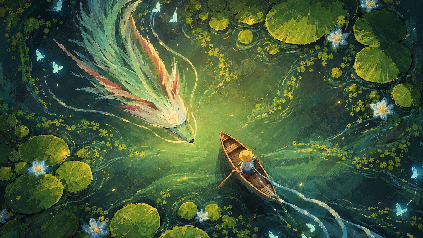 Mystical Dragon and Boat 4K Wallpaper – Fantasy Lake Artwork - pixora4k.com