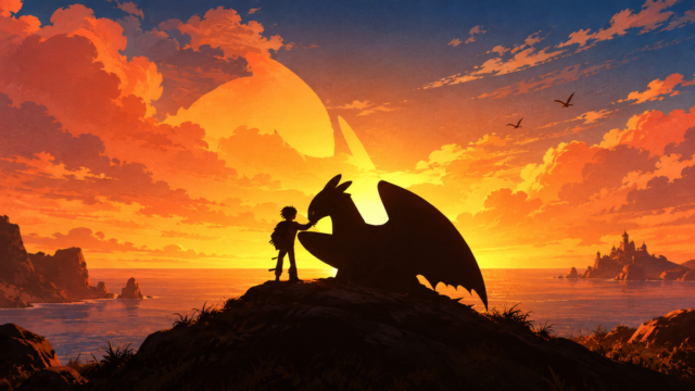 Dragon and Boy Sunset 4K Wallpaper – Fantasy Ocean Artwork