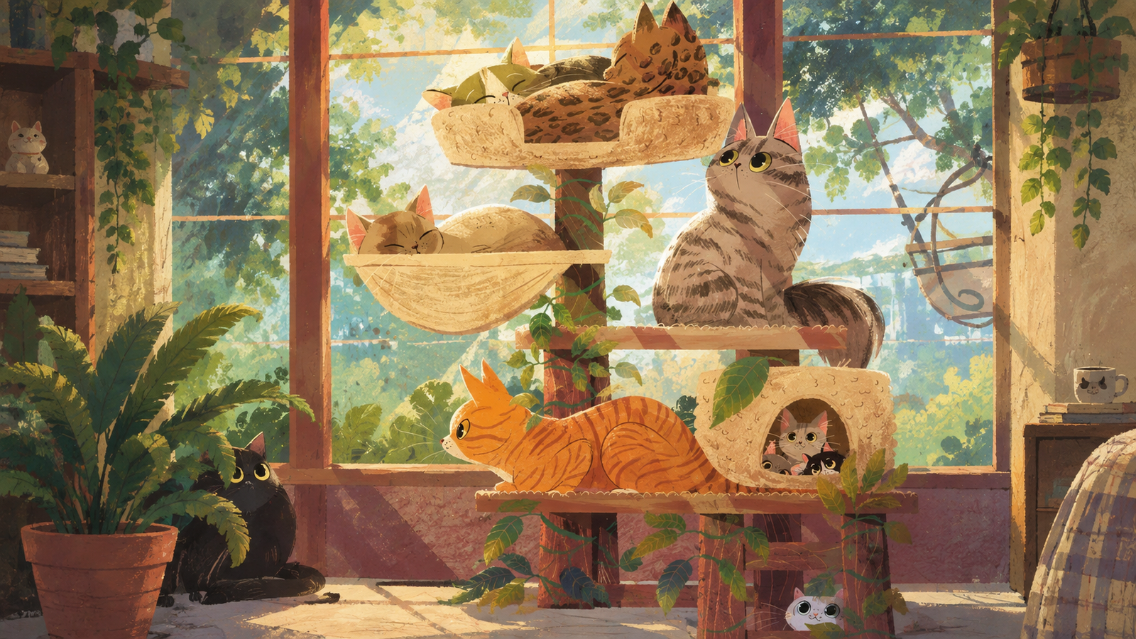 Cute Cats Wallpaper 4K HD | Cozy Cat Room | Pixora4K - pixora4k.com